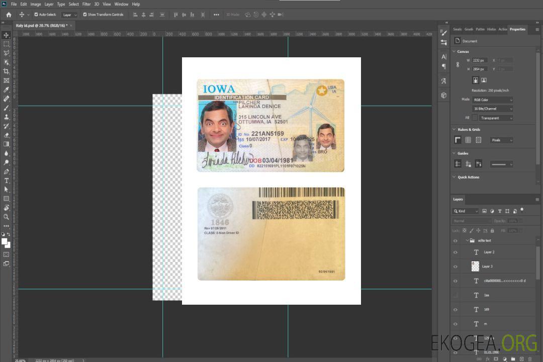 Carte d'identité de l'Iowa aux États-Unis template Carte d'identité de l'Iowa aux États-Unis template